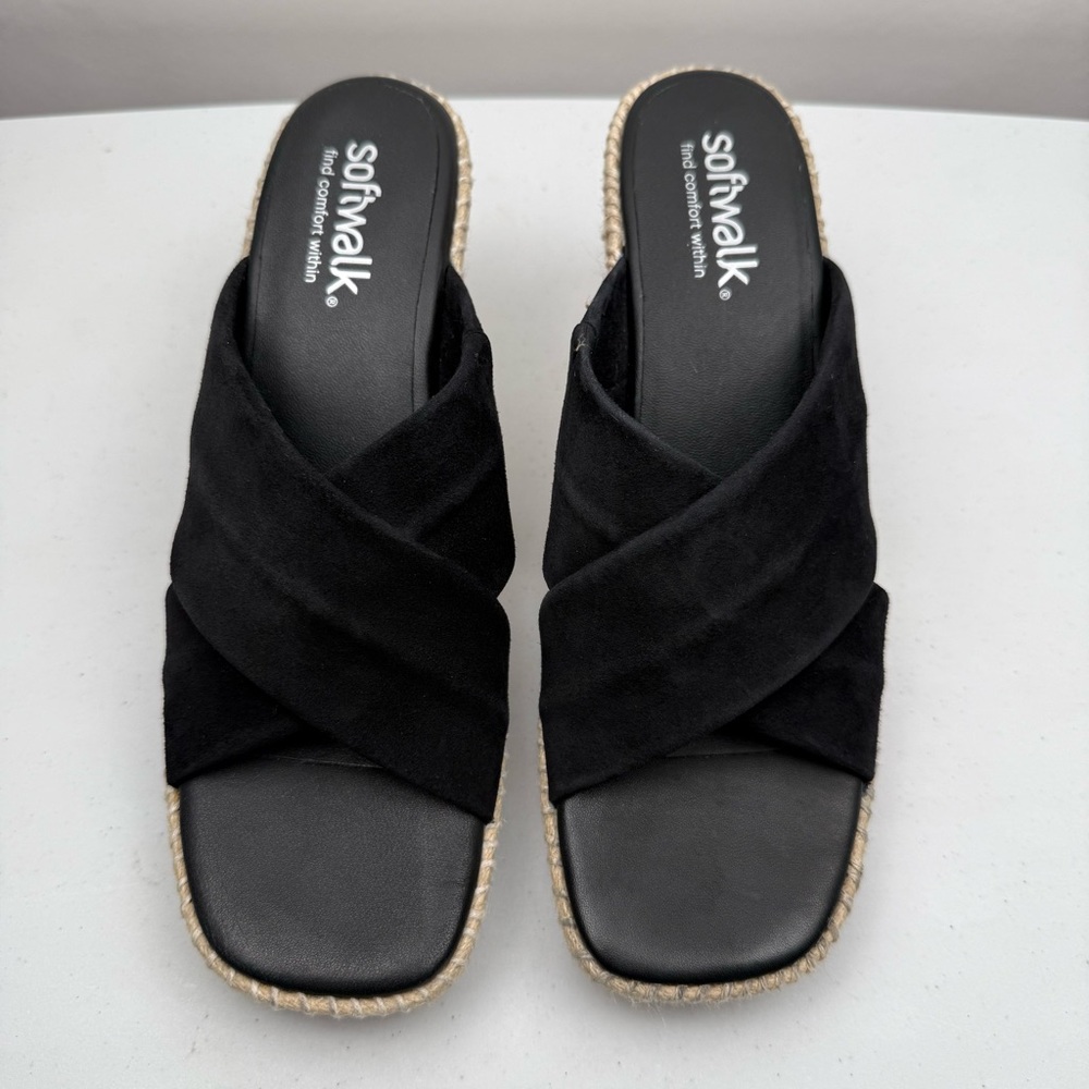 NIB SoftWalk Sz 9N Women's Hastings Jute Platform Wedge Sandal Suede Black - Picture 4 of 10